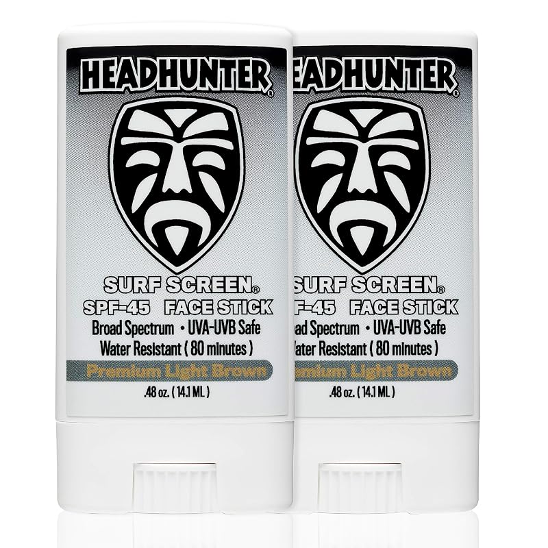 Headhunter Sunscreen Face Stick SPF 45 - Water-Resistant Tint (2 Pack, 80 Min) for Surf & Outdoor