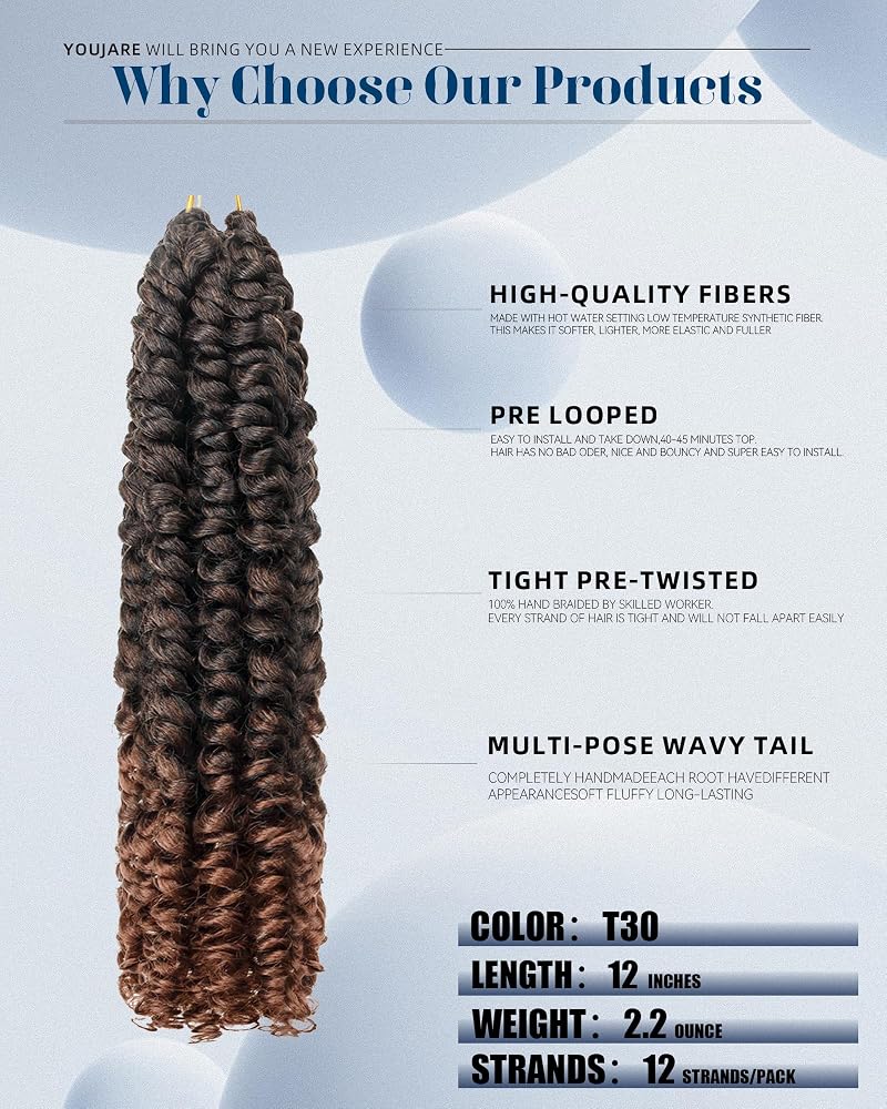 Pre-Looped Passion Twist Crochet Hair Extensions 12 Inch, Pack of 8 - T1B/30 Variation