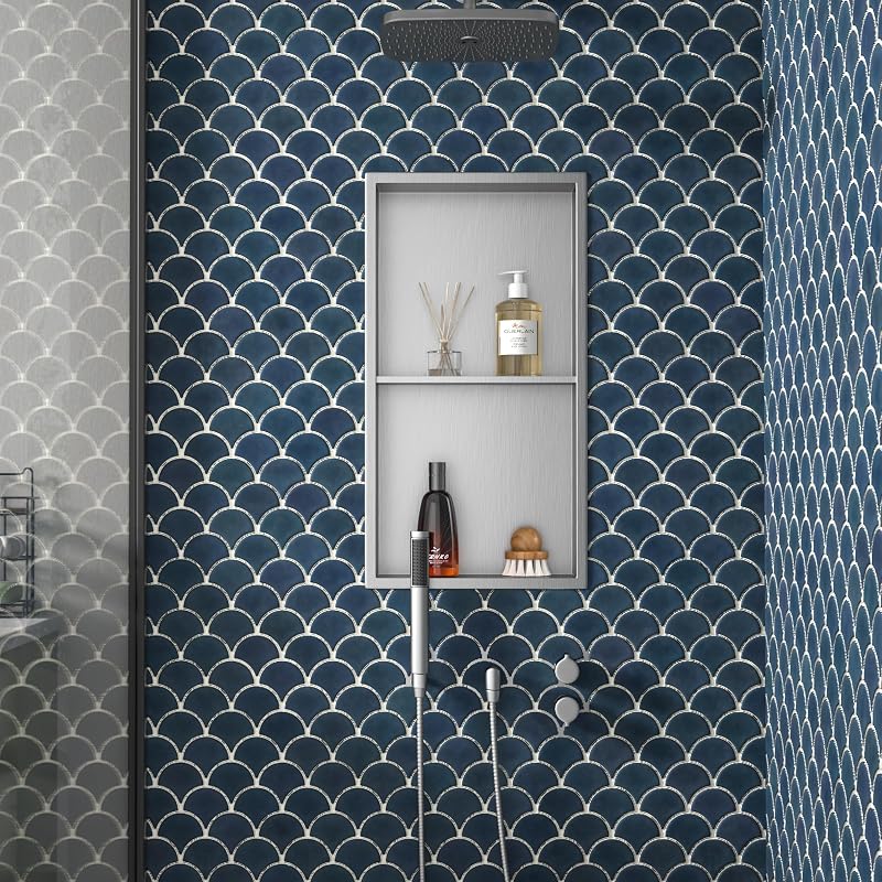 Brushed Stainless Steel Shower Niche 24" x 12" with 2-Tier Shelf (Variation: Brushed+24" x 12")
