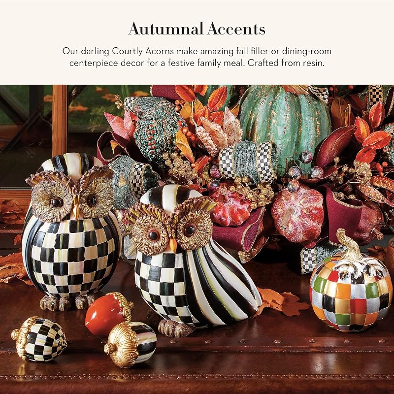 Courtly Check Decorative Acorns Set of 3 - Black & White Resin Fall Decor (Variation: Courtly+Set of 3)