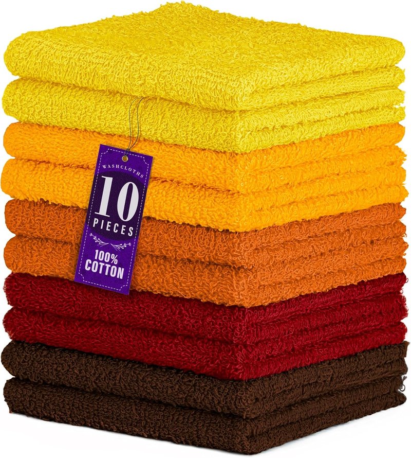 DecorRack 10 Pack 100% Cotton Wash Cloth, Luxurious Soft, 12 x 12 inch Ultra Absorbent, Machine Washable Washcloths, Assorted Colors (10 Pack)
