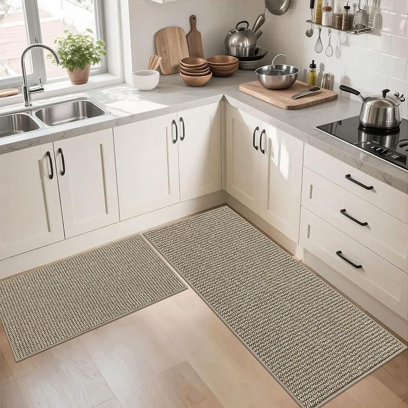 BEQHAUSE Light Beige Kitchen Runner Rug 24" x 84" Non-Slip Backing