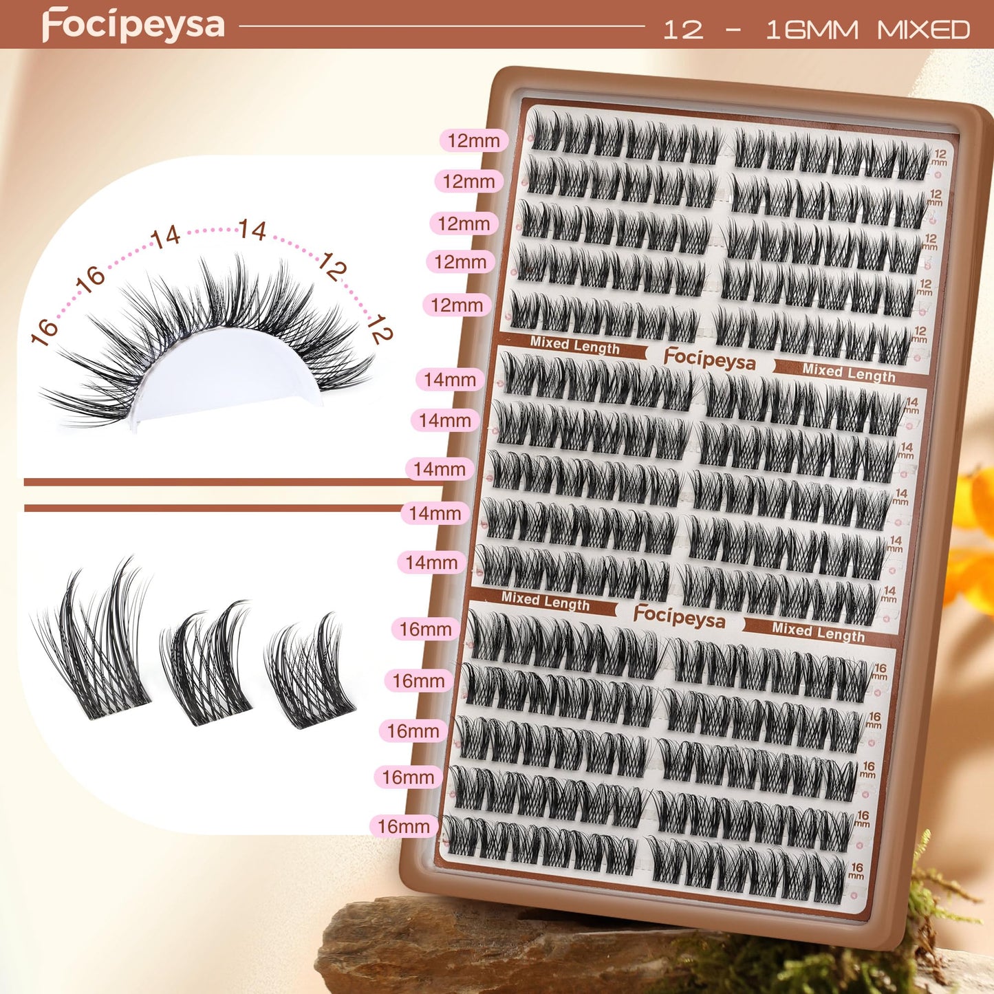 Focipeysa Natural Lash Clusters Wispy Lash Extensions 12-16mm Spiky Manga Eyelash Clusters Salon Effect Pestañas Postizas Naturales DIY Individual Eyelash Extensions at Home