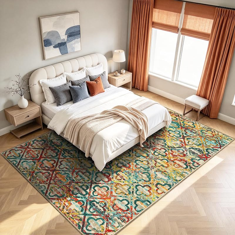 Grass Multicolor 8' x 10' Bohemian Washable Area Rug - Non-Slip, Stain-Resistant