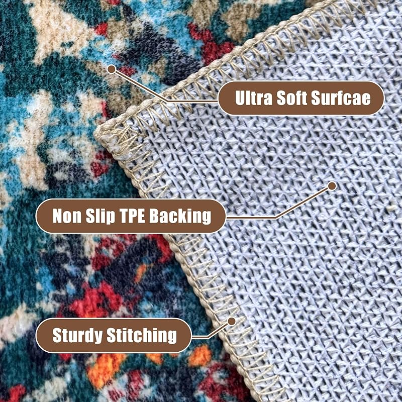 Grass Multicolor 8' x 10' Bohemian Washable Area Rug - Non-Slip, Stain-Resistant