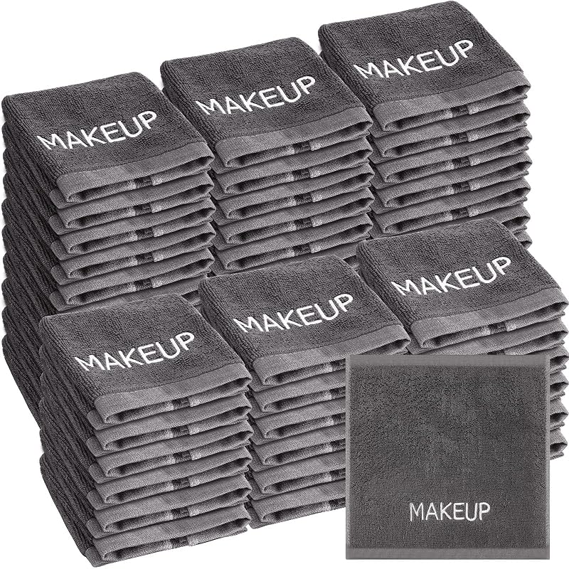 Grey 50 Pcs Cotton Makeup Towels Washcloths 10 x 10 Inch - Bulk Pack, 9.8in x 9.8in