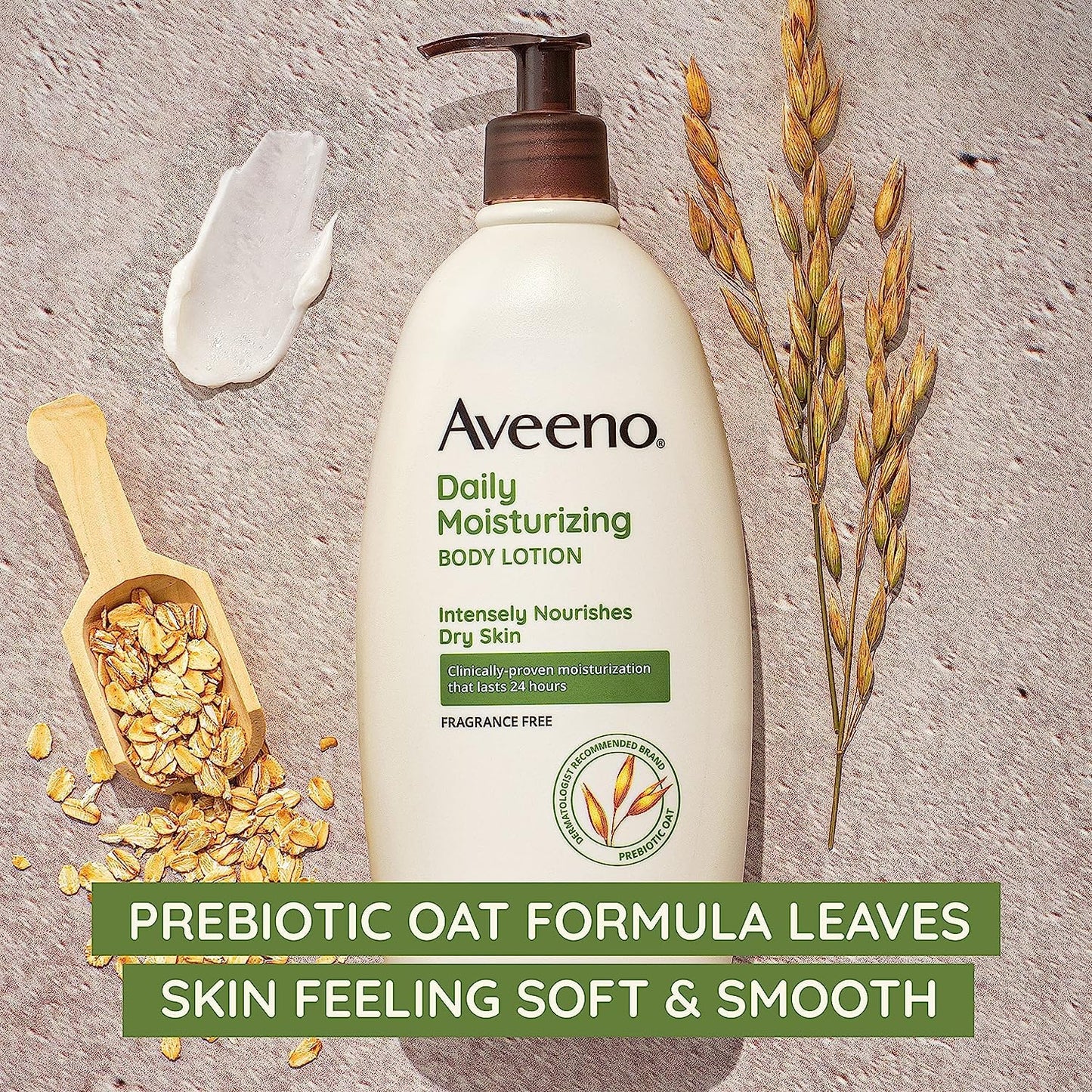 Aveeno Daily Moisturizing Body Lotion for Dry & Sensitive Skin with Prebiotic Oat, Fragrance & Paraben Free, Non-Greasy, Non-Comedogenic, 48-Hour Moisturizer 18 Fl Oz
