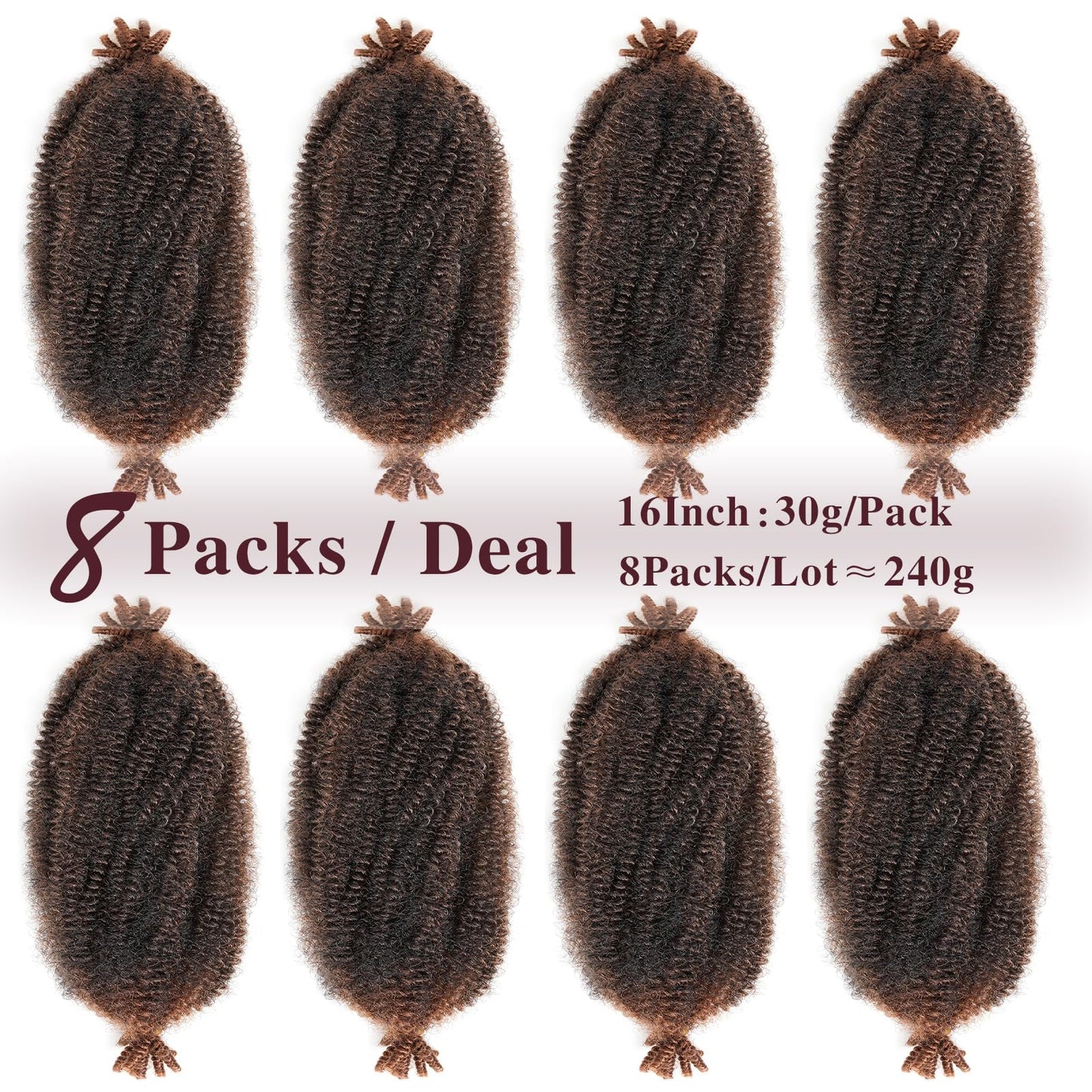 ROKTRESS Afro Spring Twist Hair 16 Inch 8packs Springy Marley Braiding For Faux Locs Pre Separated Black Women (16inch,T30)
