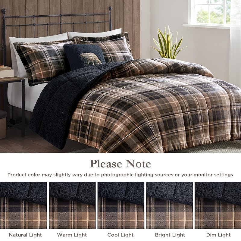 Woolrich Soft Plush Sherpa Reversible King Comforter Set Brown/Black - 4pc (Variation: King)