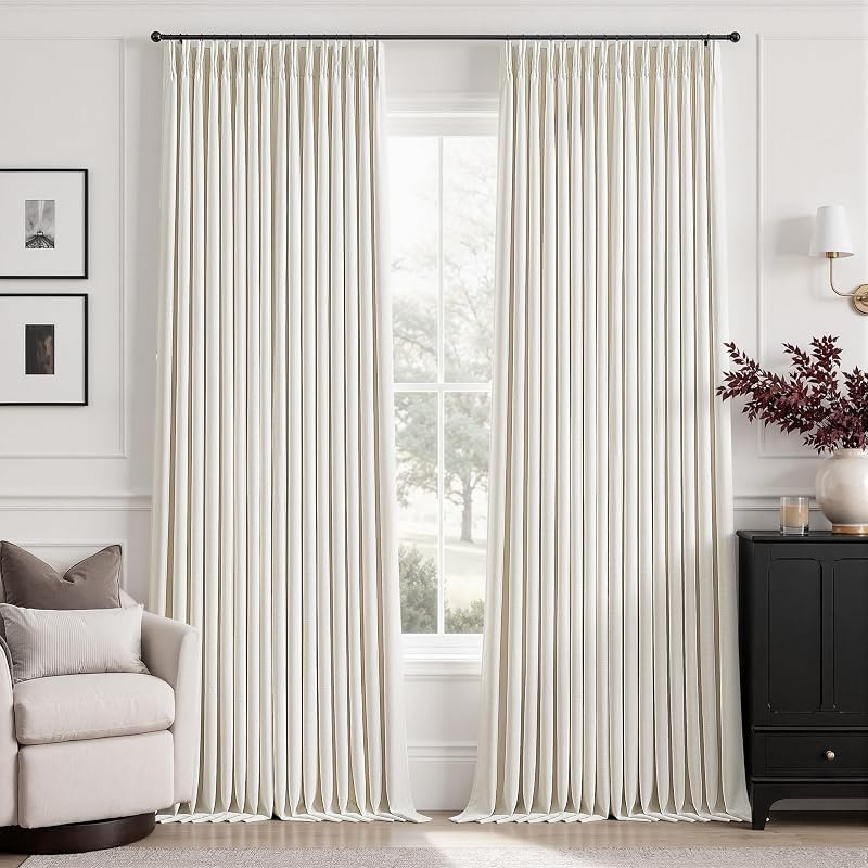 Natural Pinch Pleat Blackout Linen Curtains 50"x108" - Pack of 2