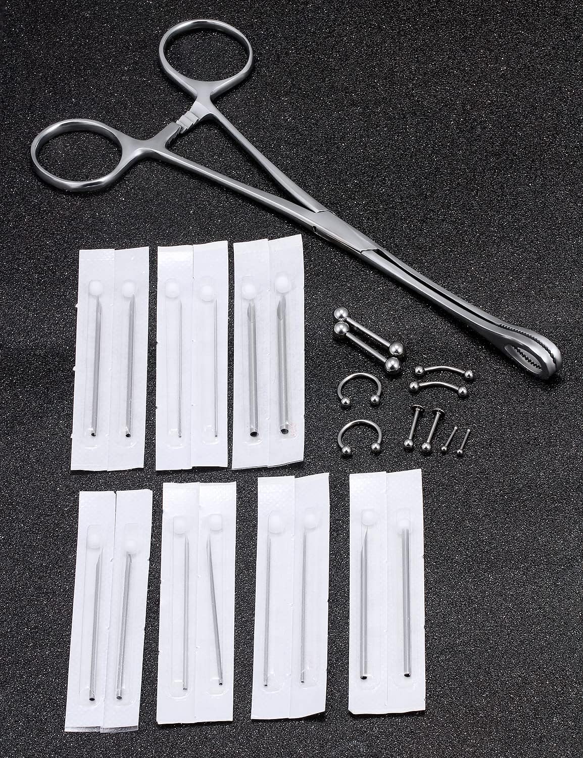 316L Surgical Steel Body Piercing Tools Kit - 9 Styles for Nose, Septum, Lip, Tongue & More