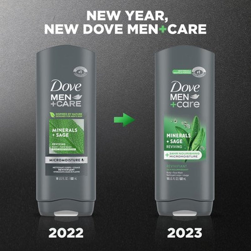 Dove Men+Care Body Wash Mineral + Sage 4 Count for Men's Skin Care Effectively Washes Away Bacteria While Nourishing Your Skin 18 oz