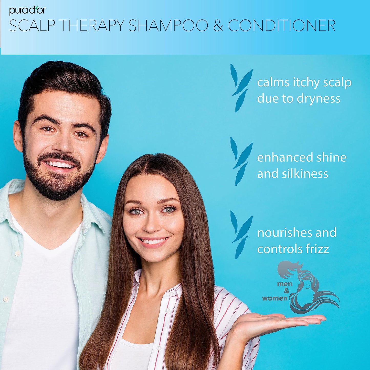PURA D'OR Scalp Therapy Shampoo & Conditioner Set (16oz x 2) Dry, Itchy Scalp-Hydrates & Nourishes Hair w/Tea Tree, Peppermint, Argan Oil & Biotin, All Hair Type, Men Women (Packaging Varies)