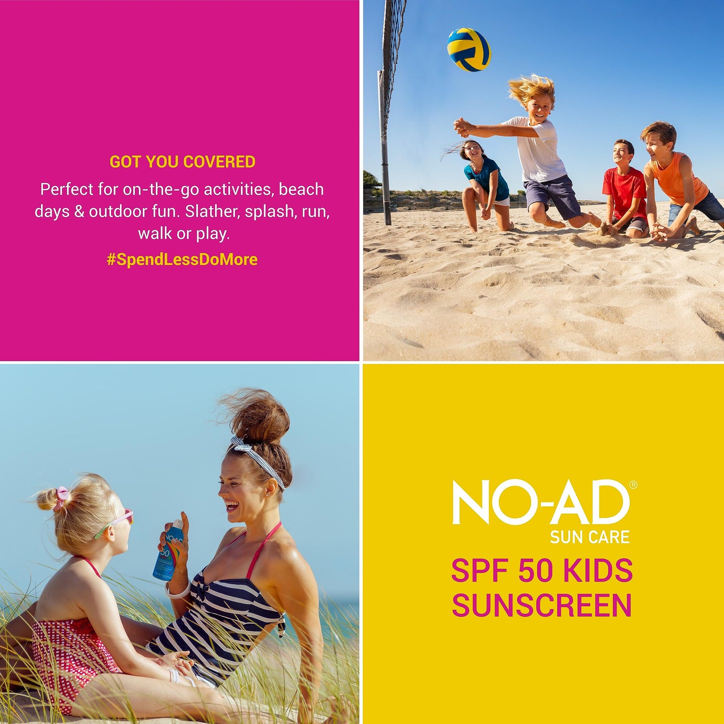 NO-AD KIDS SPF 50 Sunscreen Spray | Non-Greasy, Waterproof and Non toxic Sunscreen | Suitable for All Skin Types | Broad Spectrum Protection for Active Lifestyles | 9 oz