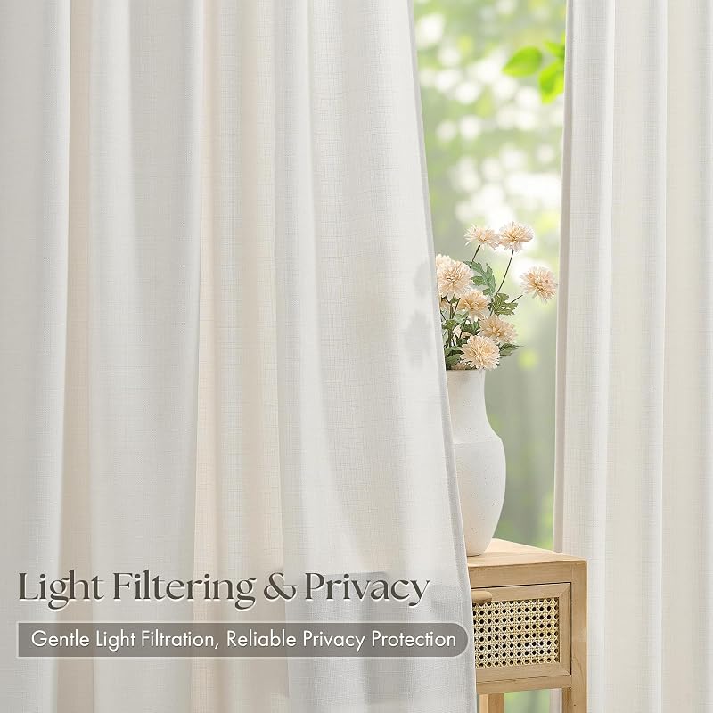 Natural Pinch Pleat Linen Curtains 40x108 Inches - 4 Panels, Ivory Cream (Variation: Natural 40"W x 108"L Pack of 4)
