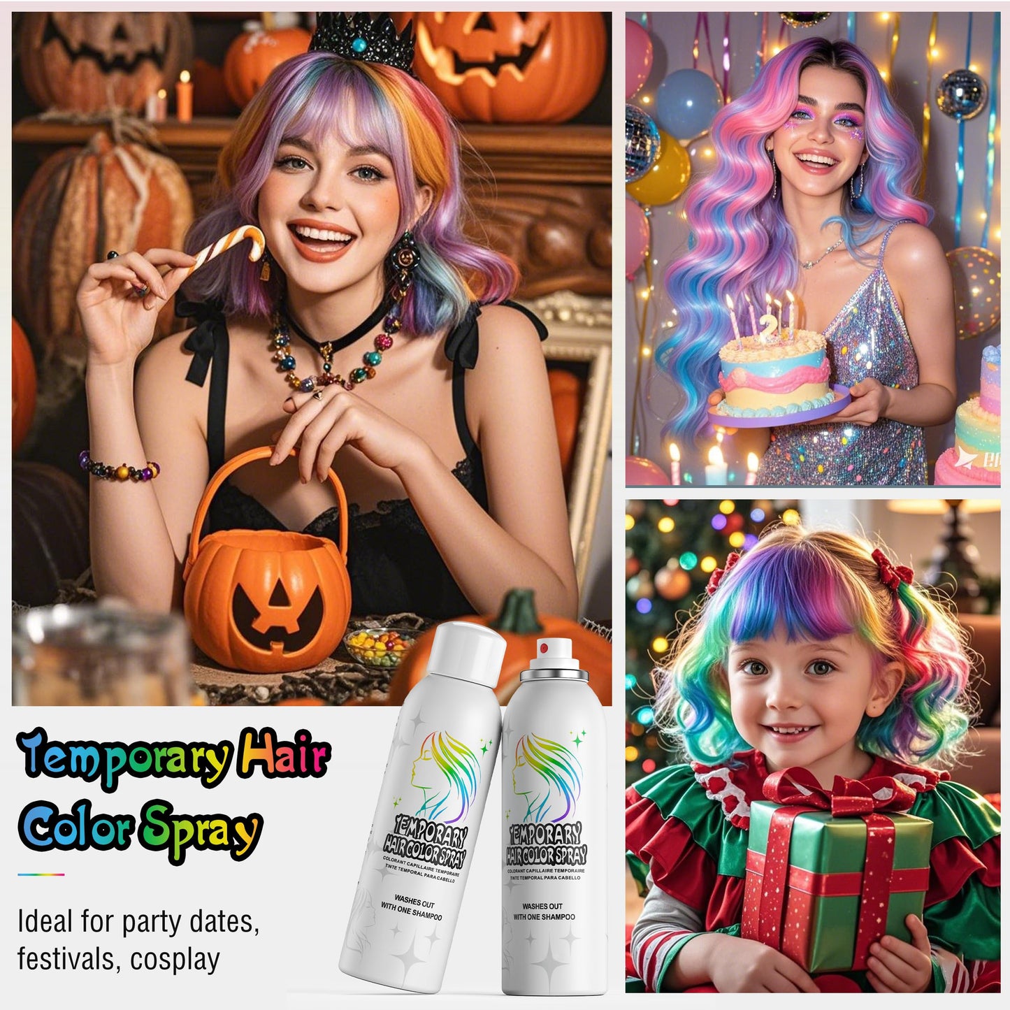 Black Temporary Hair Color Spray - Gentle Formula, Washable & Non-Sticky | Instant Hair Dye Alternative for Adults | Halloween, Costume, Party Makeup, 150ml