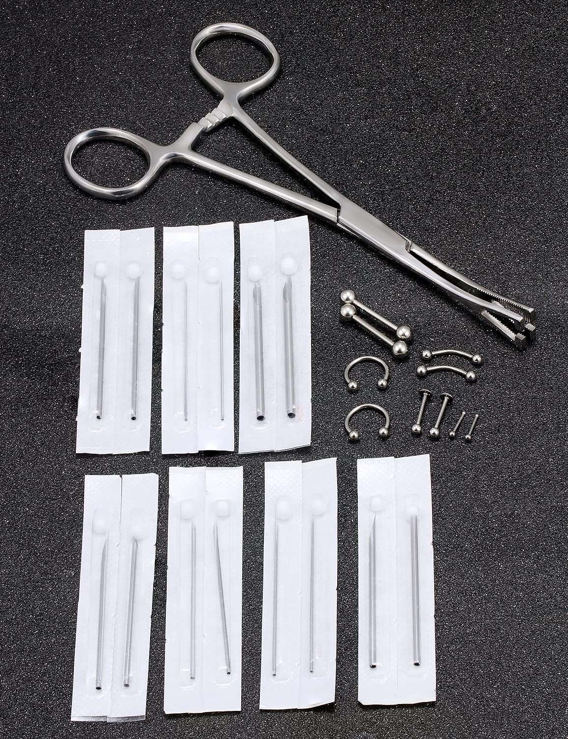 316L Surgical Steel Body Piercing Tools Kit - 9 Styles for Nose, Septum, Lip, Tongue & More