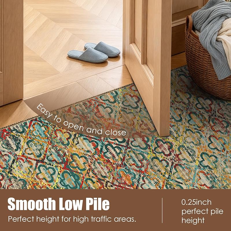 Grass Multicolor 8' x 10' Bohemian Washable Area Rug - Non-Slip, Stain-Resistant