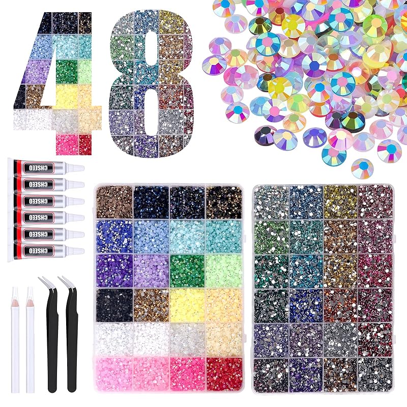 Multicolor 48 Color 48000 PCS Resin Rhinestones Nail Art Kit - Flatback Bedazzling Gems
