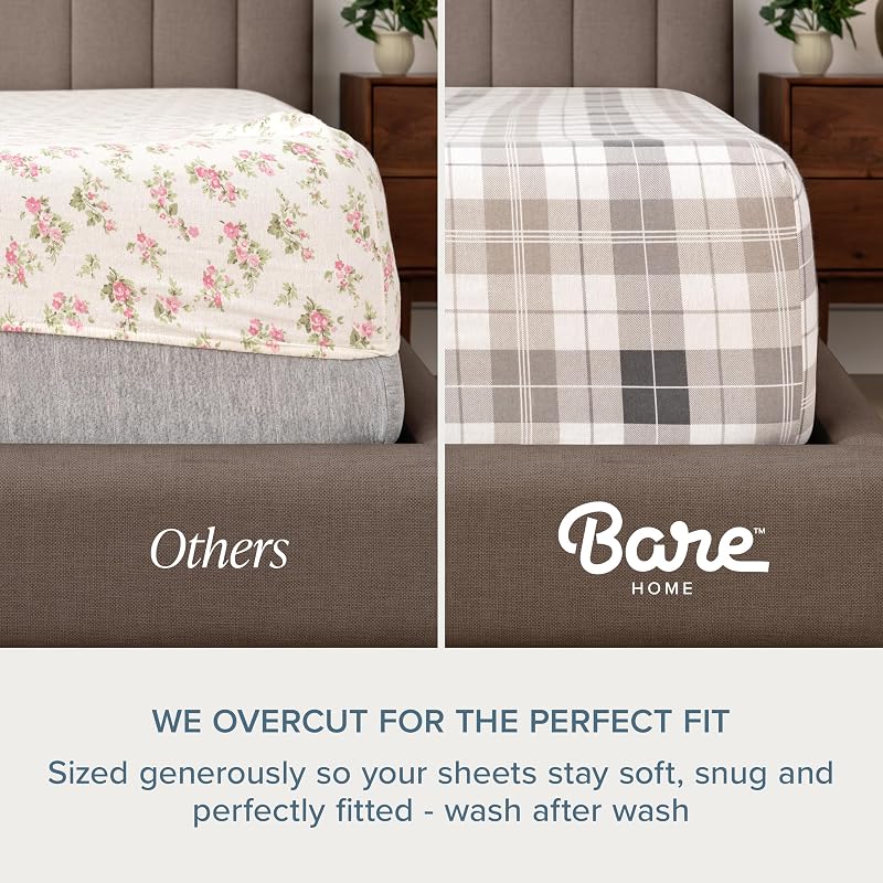 Bare Home 100% Cotton Flannel Sheet Set - Taupe, Split King (07) King Flat + 2 King Pillowcases