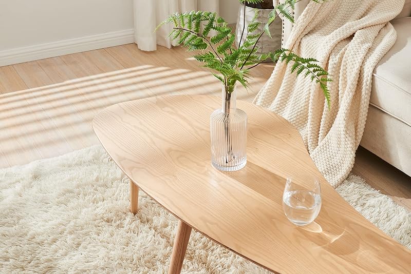 Natural Solid Wood Oval Coffee Table with 4 Removable Legs – 23"D x 48"W x 15"H