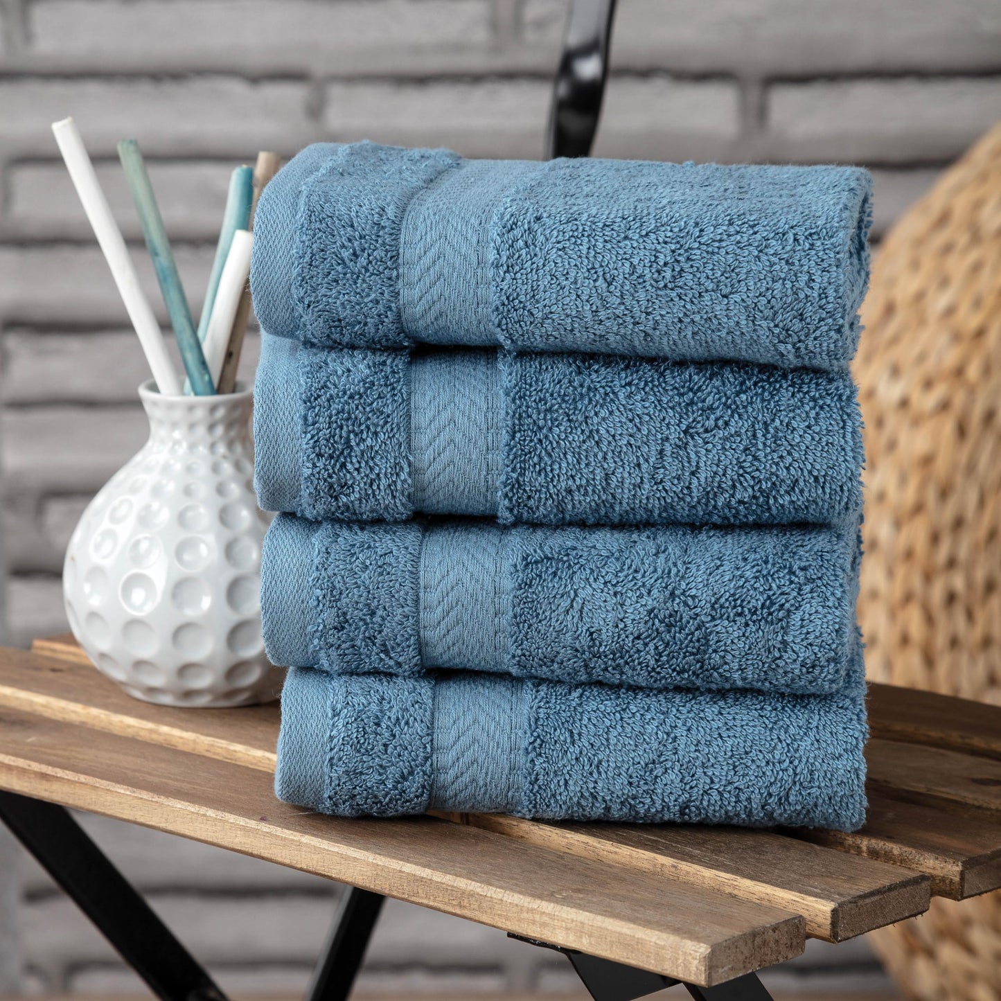 TEXTILOM Washcloths for Body and Face – Hotel and Spa Quality & Soft & Absorbent & Quick Dry Wash Cloths for Your Body – 100% Turkish Cotton Wash Clothes Towel Set of 4 (13 x 13 inches) - Blue