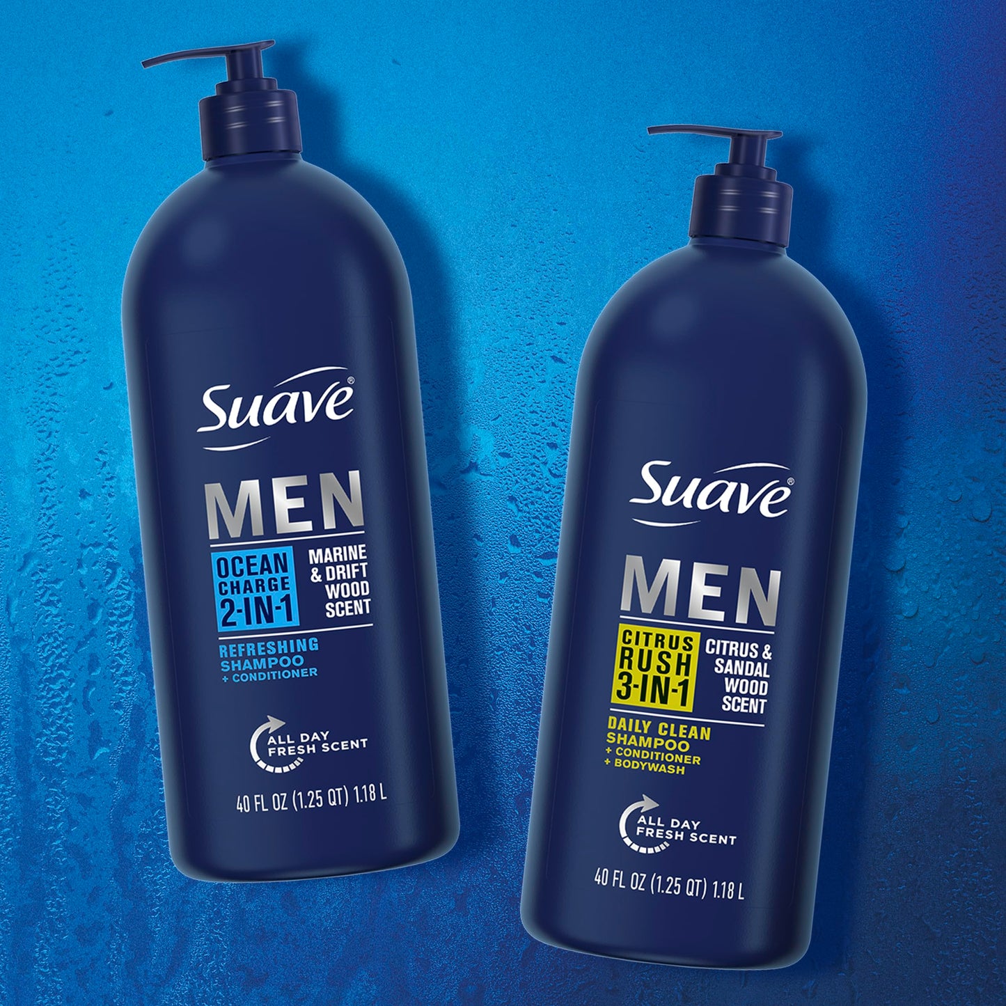 Suave Shampoo Conditioner Bodywash Men 3 in 1 Citrus & Sandal Wood to Cleanse and Nourish Hair and Skin, 40 oz Pack of 3