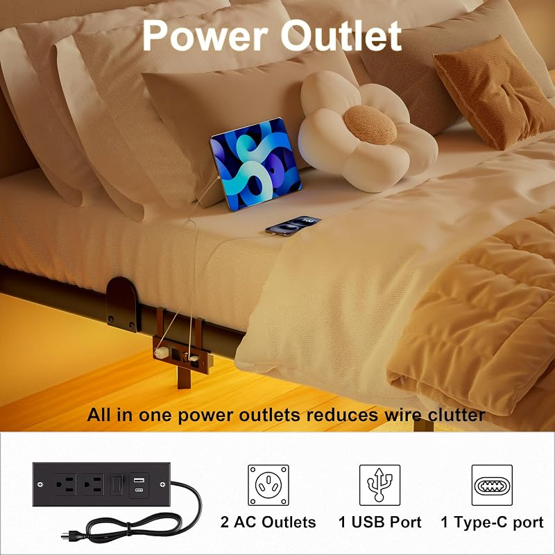 Floating Queen Bed Frame with LED Lights & Charging Station - 14" Variation