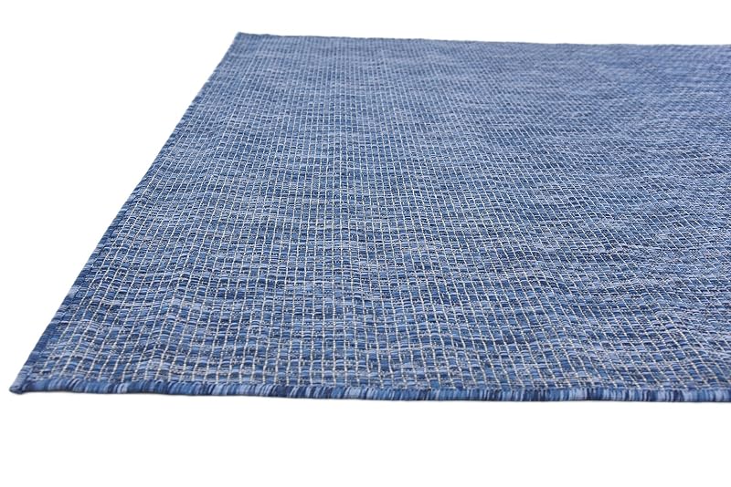 5'3" x 8' Indoor/Outdoor Flatweave Area Rug - Blue/Navy Heathered, Unique Loom