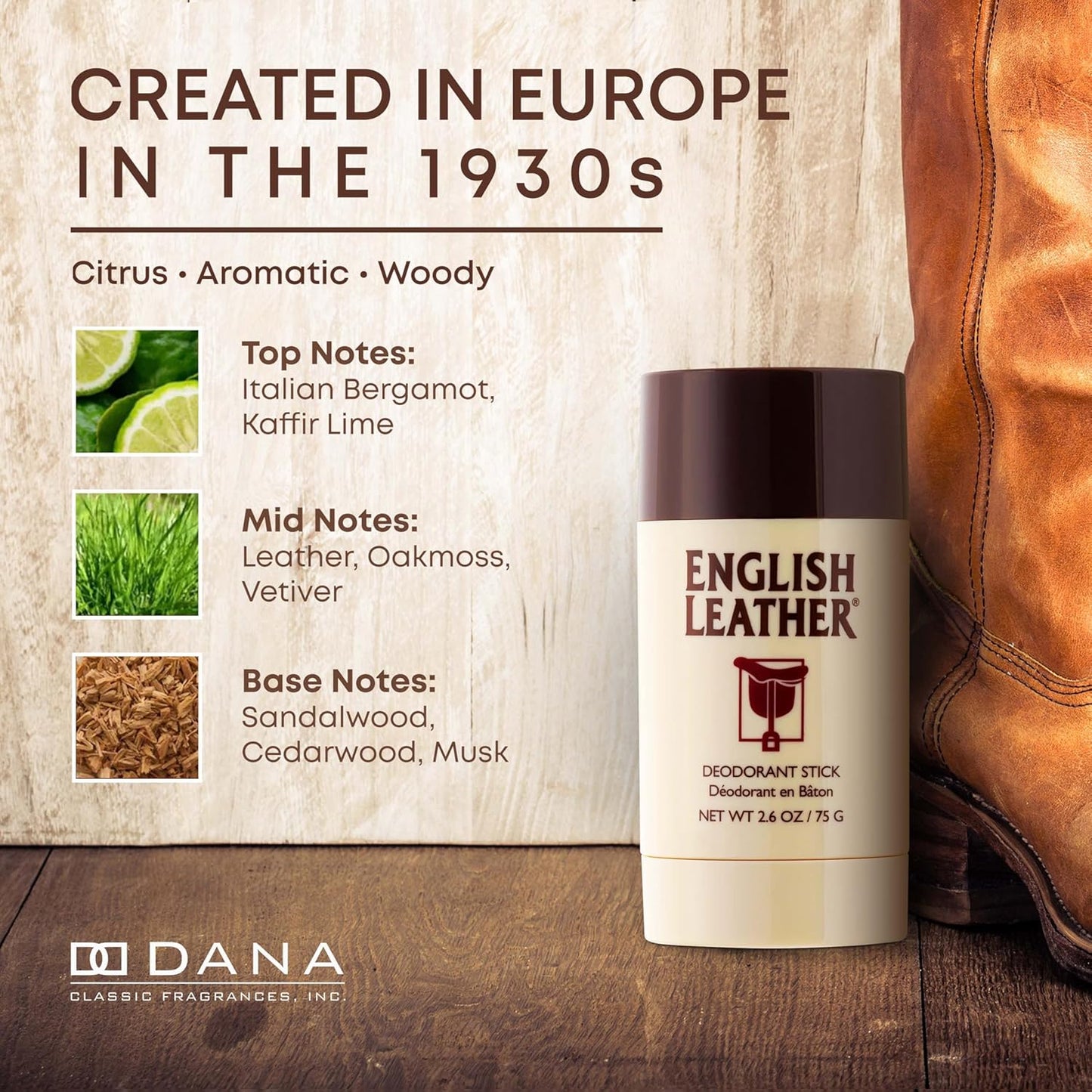 English Leather Men's Deodorant - Classic Citrus & Woody Scent, Long-Lasting 2.6 Oz