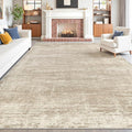 Beige Brown 8x10 Area Rug - Modern Abstract Washable, Non-Slip Backing