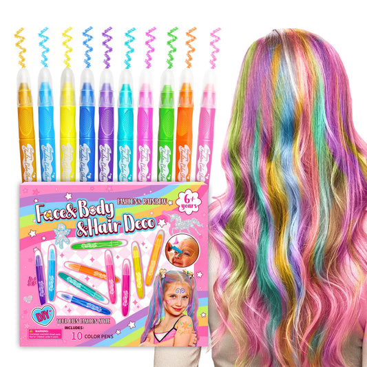 GIRLINK 10 Color Hair Chalk for Kids & Teens, Washable Hair Dye for Girls 4-12 Years Old, Temporary Hair Color for Birthday, Valentine's Day, Cosplay & Party Gifts