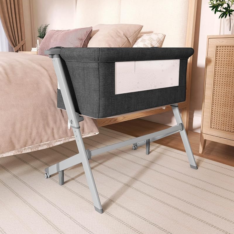 Dream On Me Skylar Bassinet & Bedside Sleeper - Black, Adjustable Height
