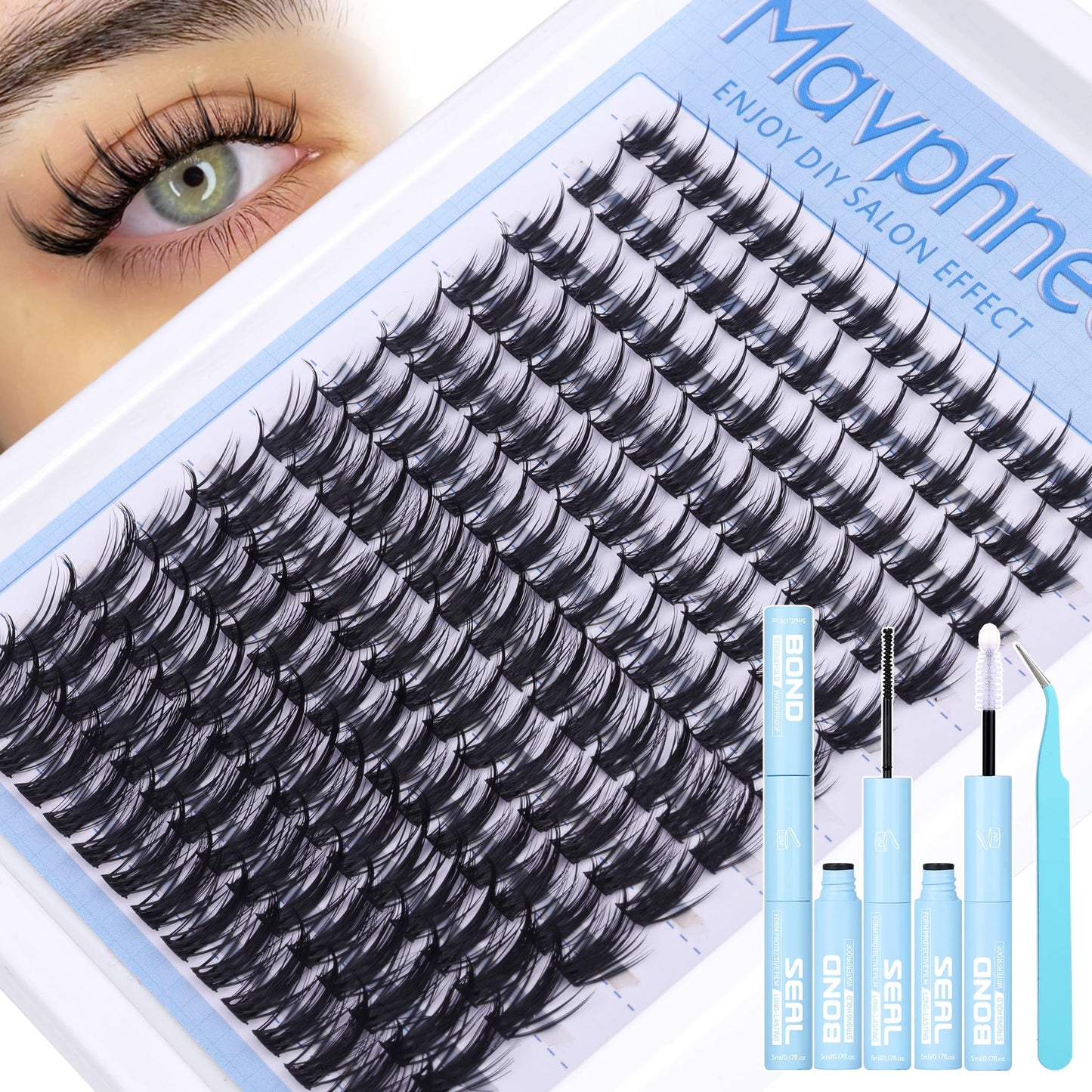 Fairy Lash Clusters Kit Manga Cluster Eyelash Extensions Kit Spiky Cluster Lashes Anime Individual Lashes Wispy Eyelash Clusters 10-16MM Natural Lash Extension Everyday DIY Lash Bond and Seal Kit