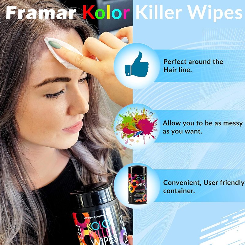 Framar Kolor Killer Wipes – Hair Dye Remover For Skin, Hair Color Remover For Dyed Hair, Gentle on Skin, Pleasant Scent – Wipes Dispenser of 100