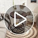 Rustic Brown Round End Side Table with 2-Tier Storage - Arc-Shaped Frame