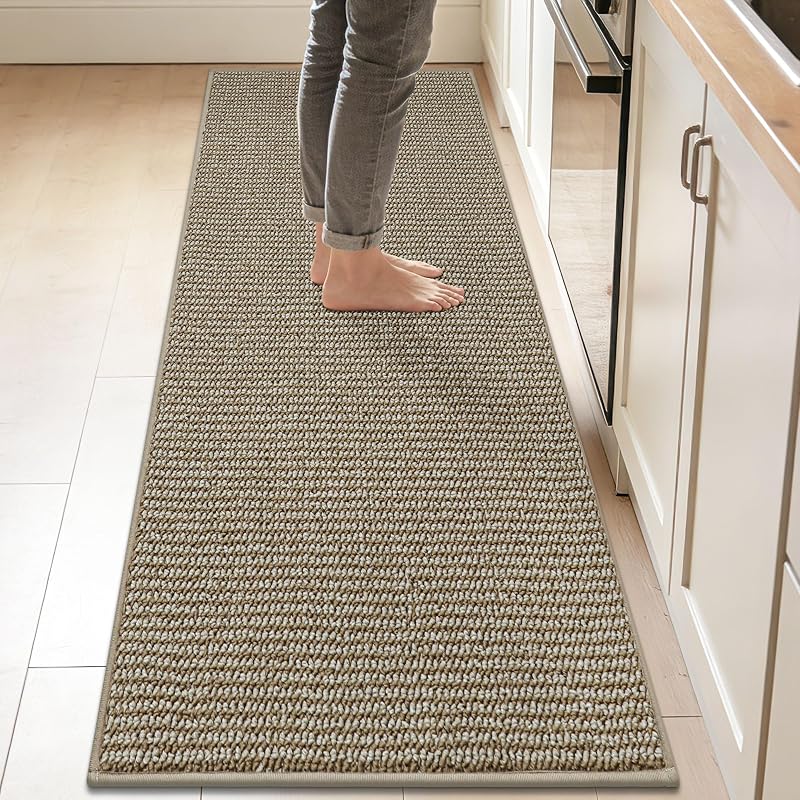 BEQHAUSE Light Beige Kitchen Runner Rug 24" x 84" Non-Slip Backing