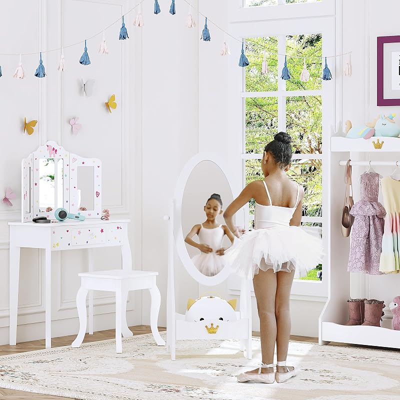 Crown-Themed Kids Floor Mirror with Adjustable Viewing Angle