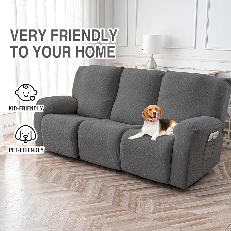 Gennia 3 Seat Waterproof Recliner Sofa Cover in Dark Gray, 72-102in