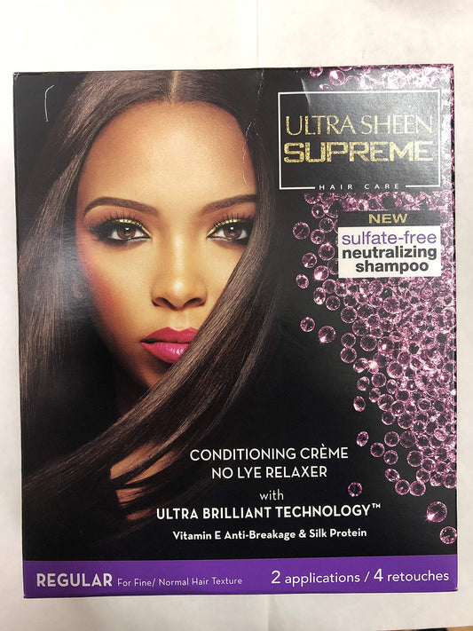 Ultra Sheen Supreme Conditioning Creme No Lye Relaxer with Ultra Brilliant Technology New Sulfate Neutralizing Shampoo Vitamin E Anti Breakage & Silk Protein - Regular