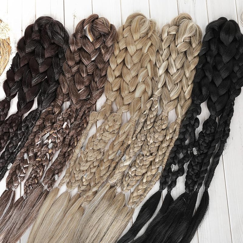 NTYNTY 24" Viking Hair Extensions for Men - Clip-In Braided Ponytail, Silver Gray