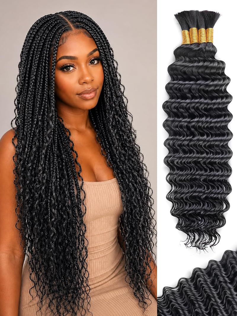 Human Braiding Hair for Boho Braids – 16 Inch Deep Wave Bulk 100g Pack