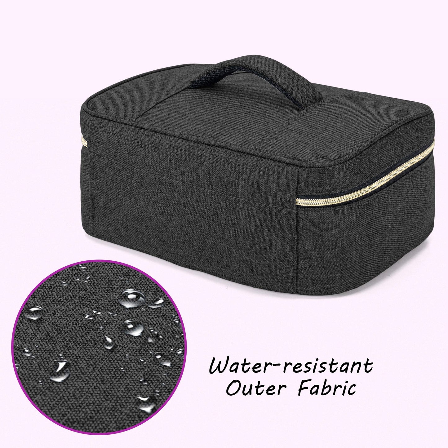 CURMIO Essential Oil Storage Case for 40 Bottles (5ml-30ml), Essential Oils Organizer Case with 2 Detachable Visible Pouches and Portable Handle, Patented Design, Black (Bag Only)