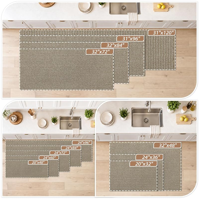 BEQHAUSE Light Beige Kitchen Runner Rug 24" x 84" Non-Slip Backing