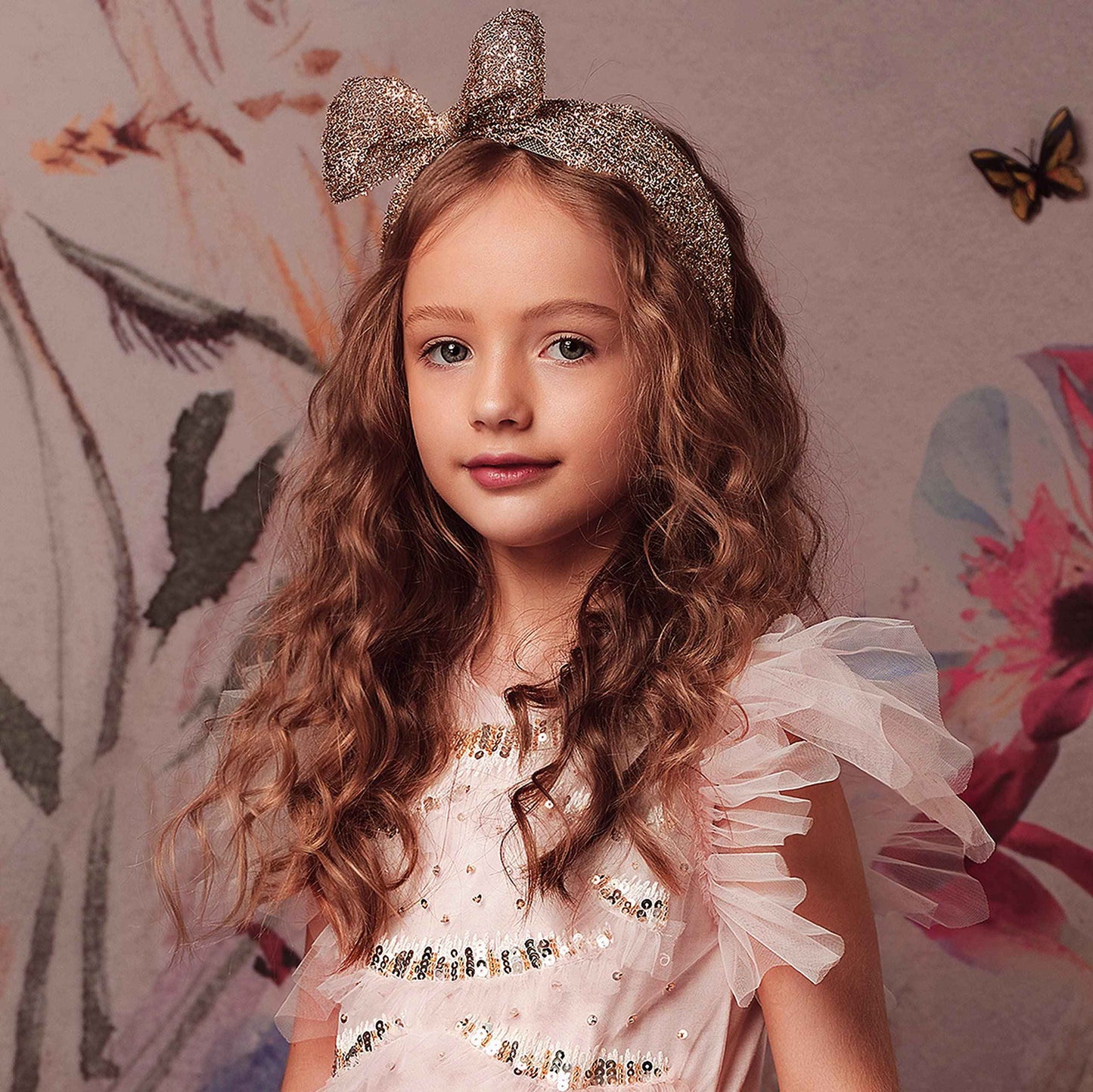 TUTULAND Glitter Headbands for Girls - Gold Headband for Girl Sequin Flower Girl Kids Hair Accessories Sparkling Hairbands for Wedding Birthday Photography Prop