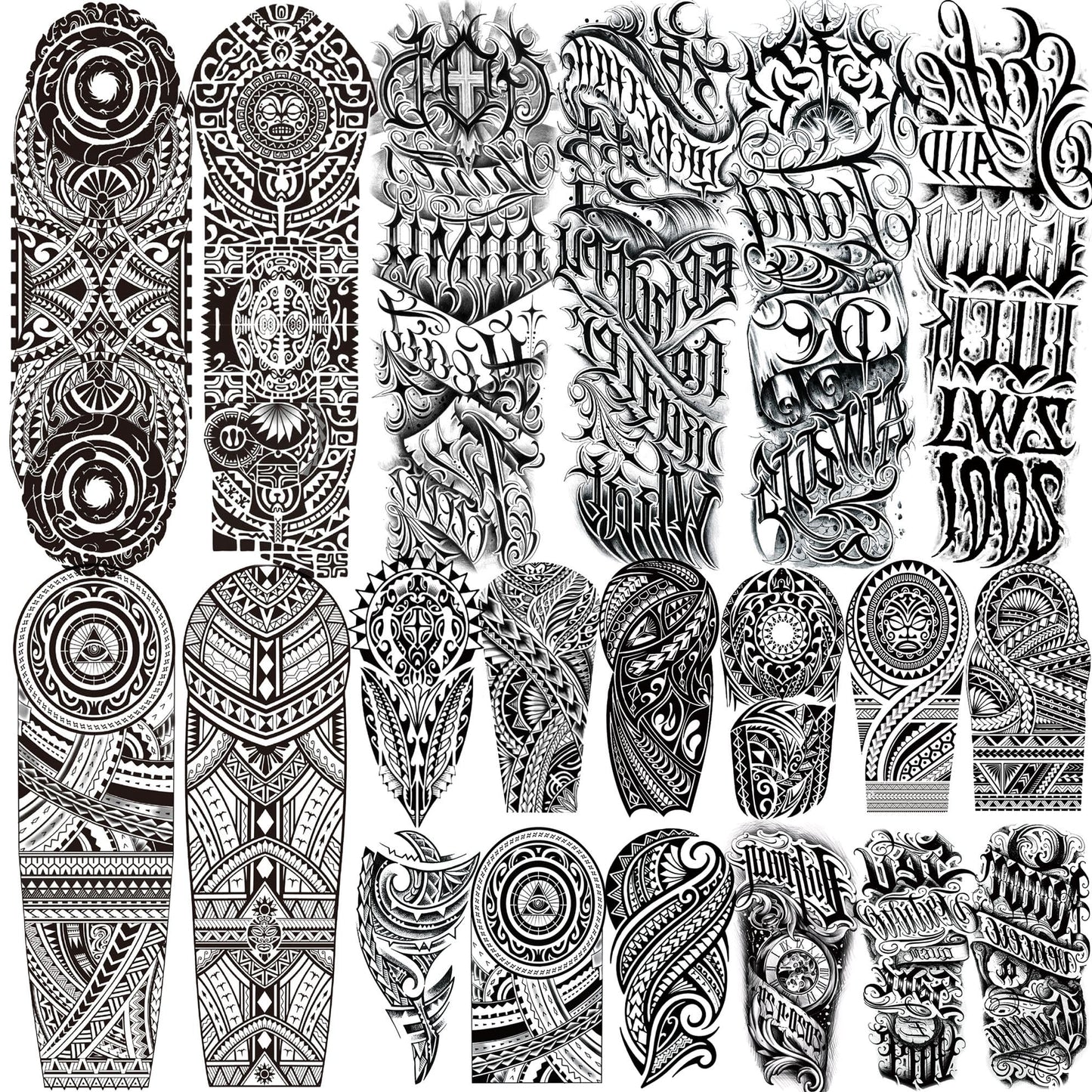 20 Sheets Maori Extra Large Full Arm Temporary Tattoos For Men Adults, 8 Sheets God Totem Armband Fake Sleeve Tattoos For Women, Long Lasting Temp Bulk Tribal Halloween Black Letter Tattoo Stickers