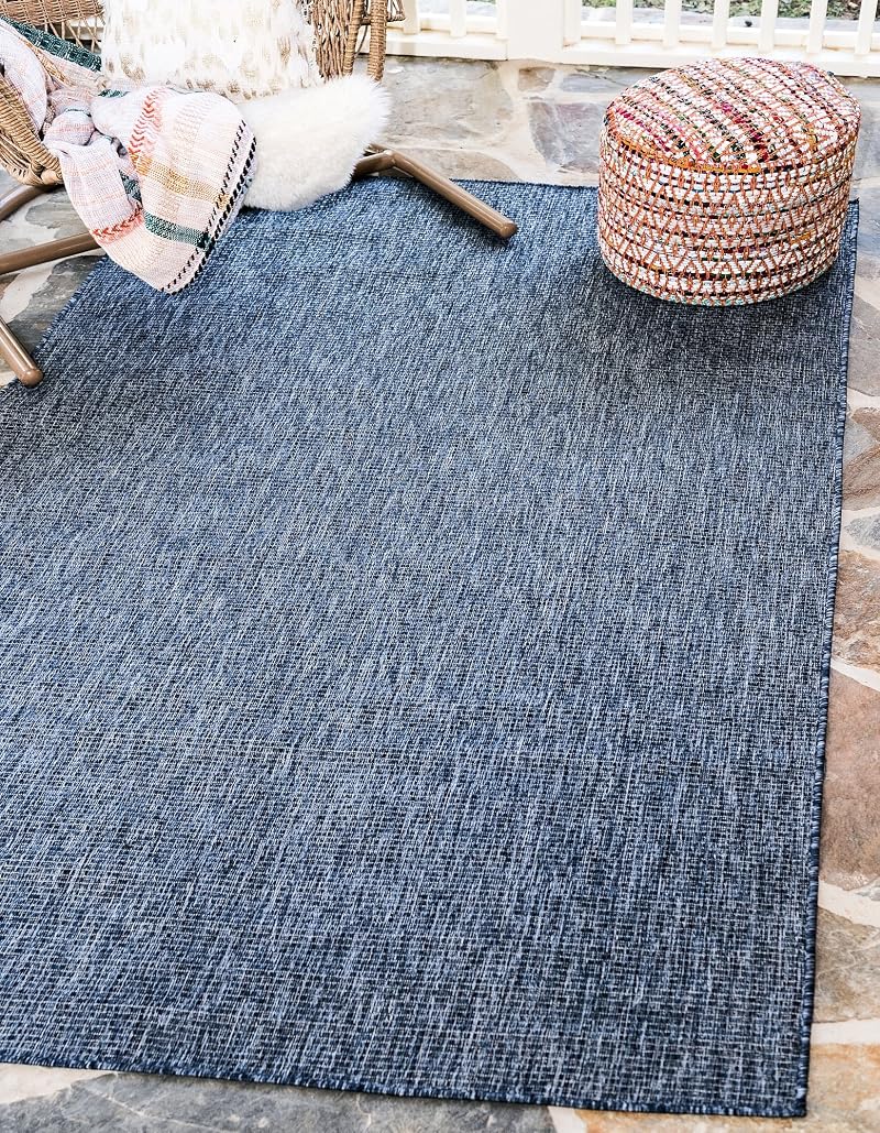 5'3" x 8' Indoor/Outdoor Flatweave Area Rug - Blue/Navy Heathered, Unique Loom