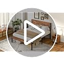 Full Size Metal Bed Frame with Wood Headboard - Natural & White, Heavy-Duty Platform