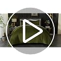 King Size Velvet Quilt Set with Embroidered Leaf Design - Green Reversible Bedspread, 3 Pieces