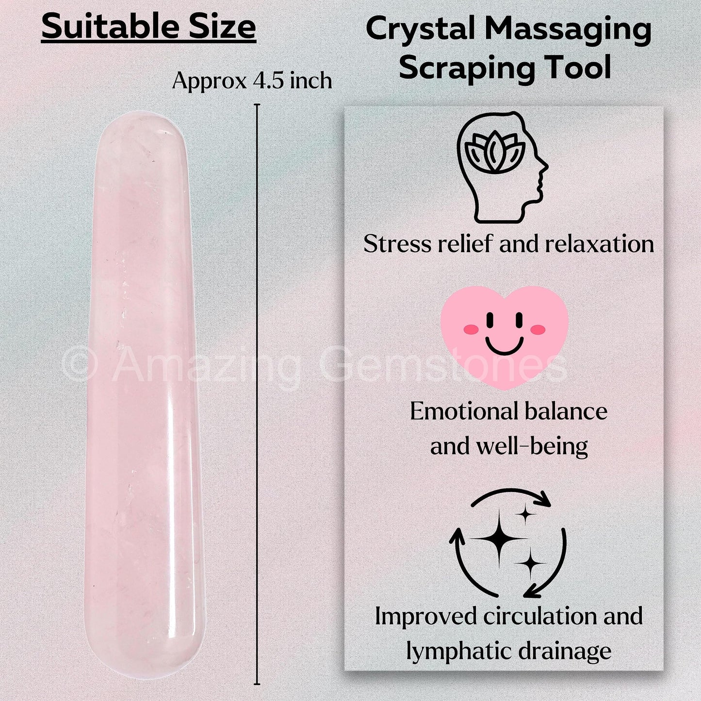 Amazing Gemstone Rose Quartz Crystal Wand Massage Stick - Pelvic Wand Gua Sha for Adults - Crystals and Healing Stones Massage Wands for Adults Gifts (Smooth)
